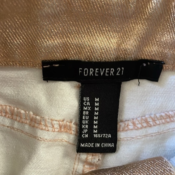 Forever 21 Metallic Gold Denim Skirt Distressed Hem Jean Skirt Junior M Holiday - Picture 3 of 5